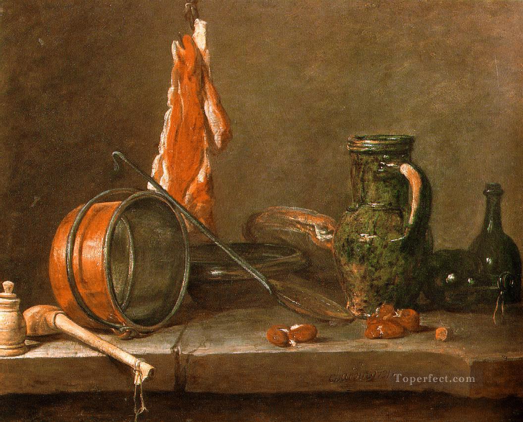 A Lean Diet with Cooking Utensils still life Jean Baptiste Simeon Chardin Oil Paintings